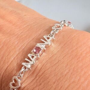 Avon Nana Name Heart Link Bracelet Pink Rhinestone Silver Tone 7” + 1” Ext 398